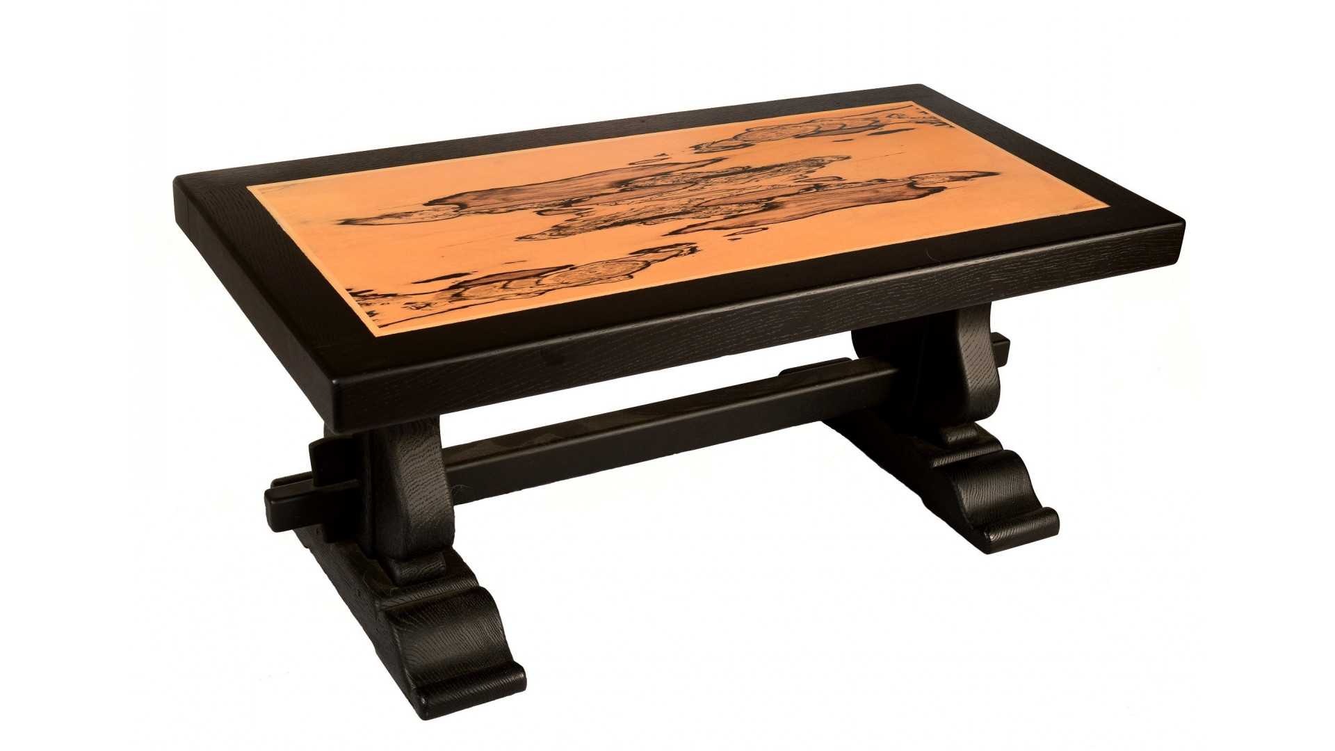 TABLE DE SALON Chêne massif teinté , laqué noir satiné